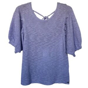 Soft Girl Lavender Knit Puff Sleeve Sweater Top V-Neck Tie Back Q2 L
